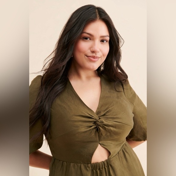 Anthropologie x Sancia the Aida Jumpsuit Keyhole Puff-sleeve Olive Green size L - Picture 5 of 7